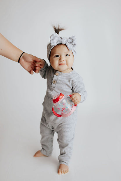 Three Little Tots Gray Baby Ribbed Playsuit with Pockets