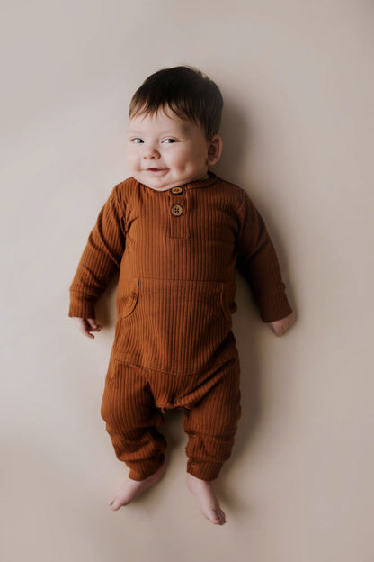 Three Little Tots Clay Baby Ribbed Playsuit with Pockets