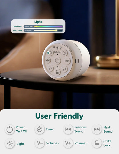 Babelio Pocket Glow White Noise Sound Machine | 20 Non-Looping Sounds