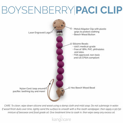 Kanga Care Silicone & Wood Paci Clip - Boysenberry