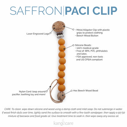 Kanga Care Silicone & Wood Paci Clip - Saffron