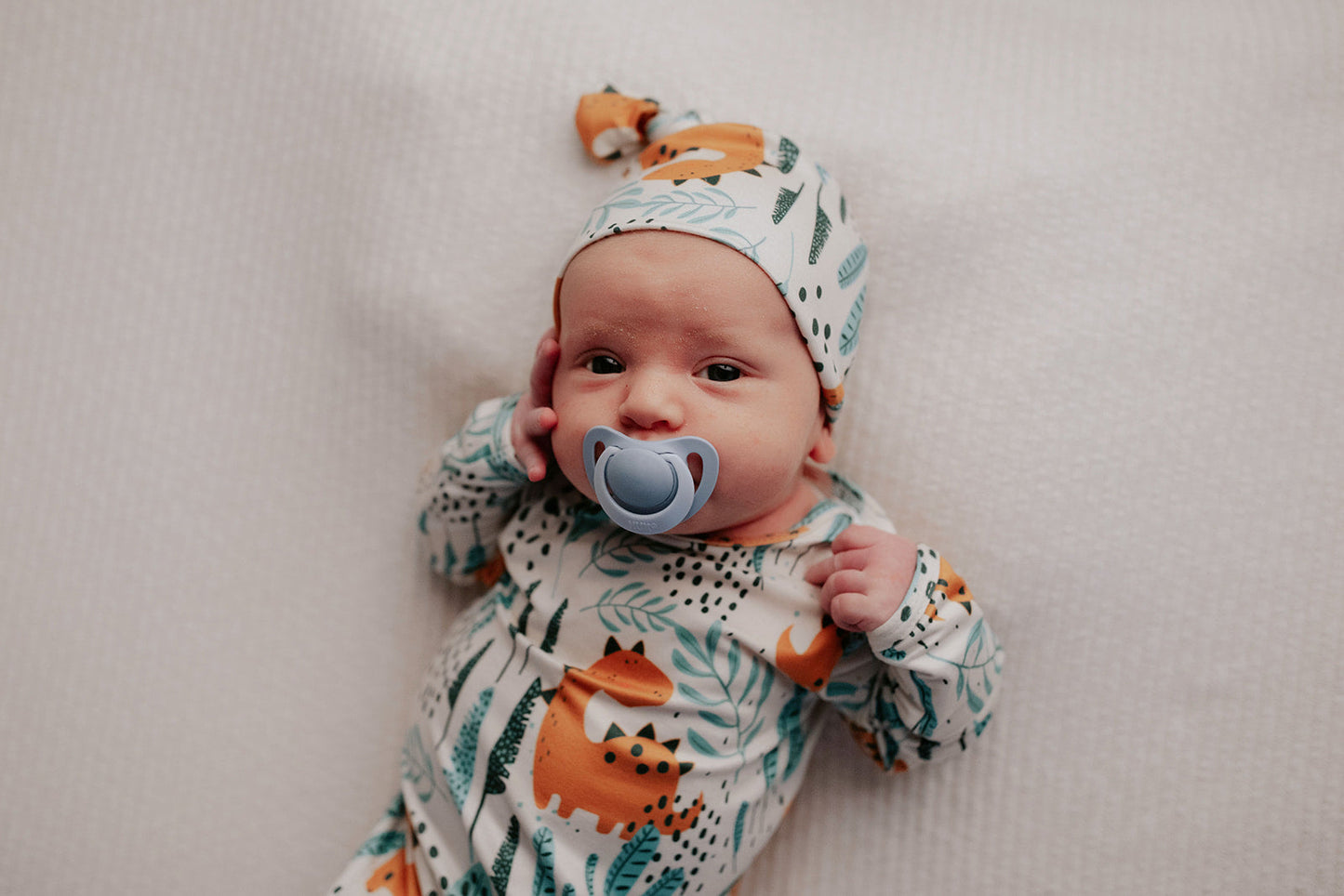 Three Little Tots Dinosaur Themed Newborn Knotted Gown