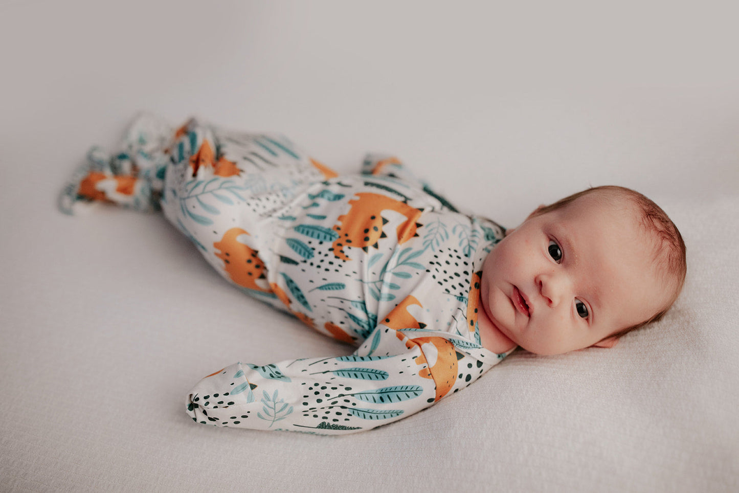 Three Little Tots Dinosaur Themed Newborn Knotted Gown
