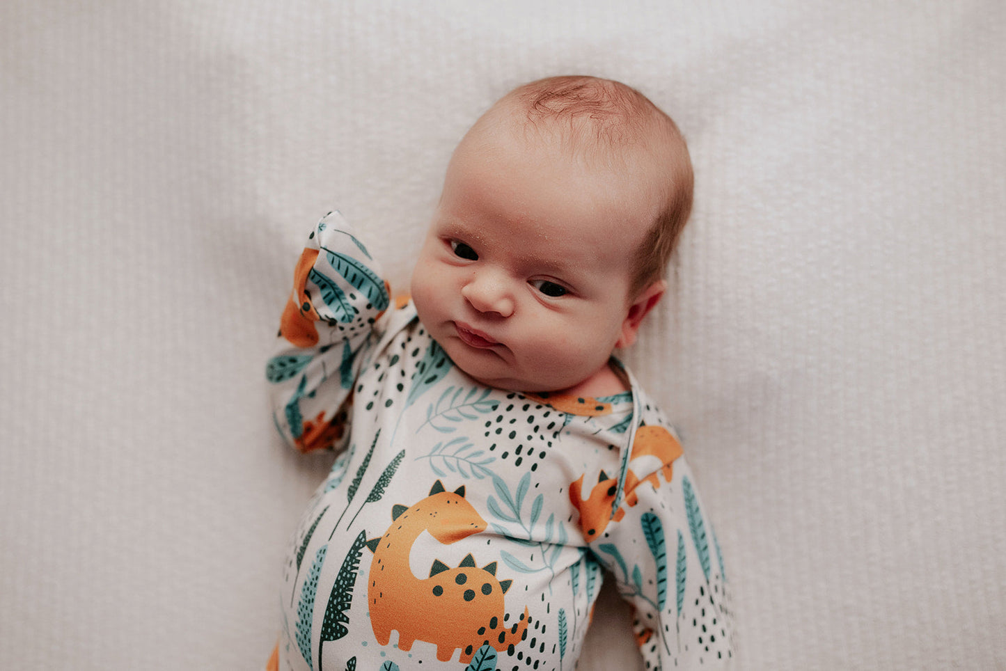 Three Little Tots Dinosaur Themed Newborn Knotted Gown