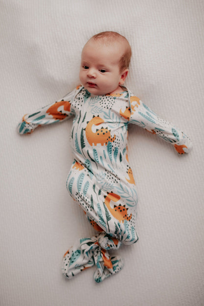 Three Little Tots Dinosaur Themed Newborn Knotted Gown
