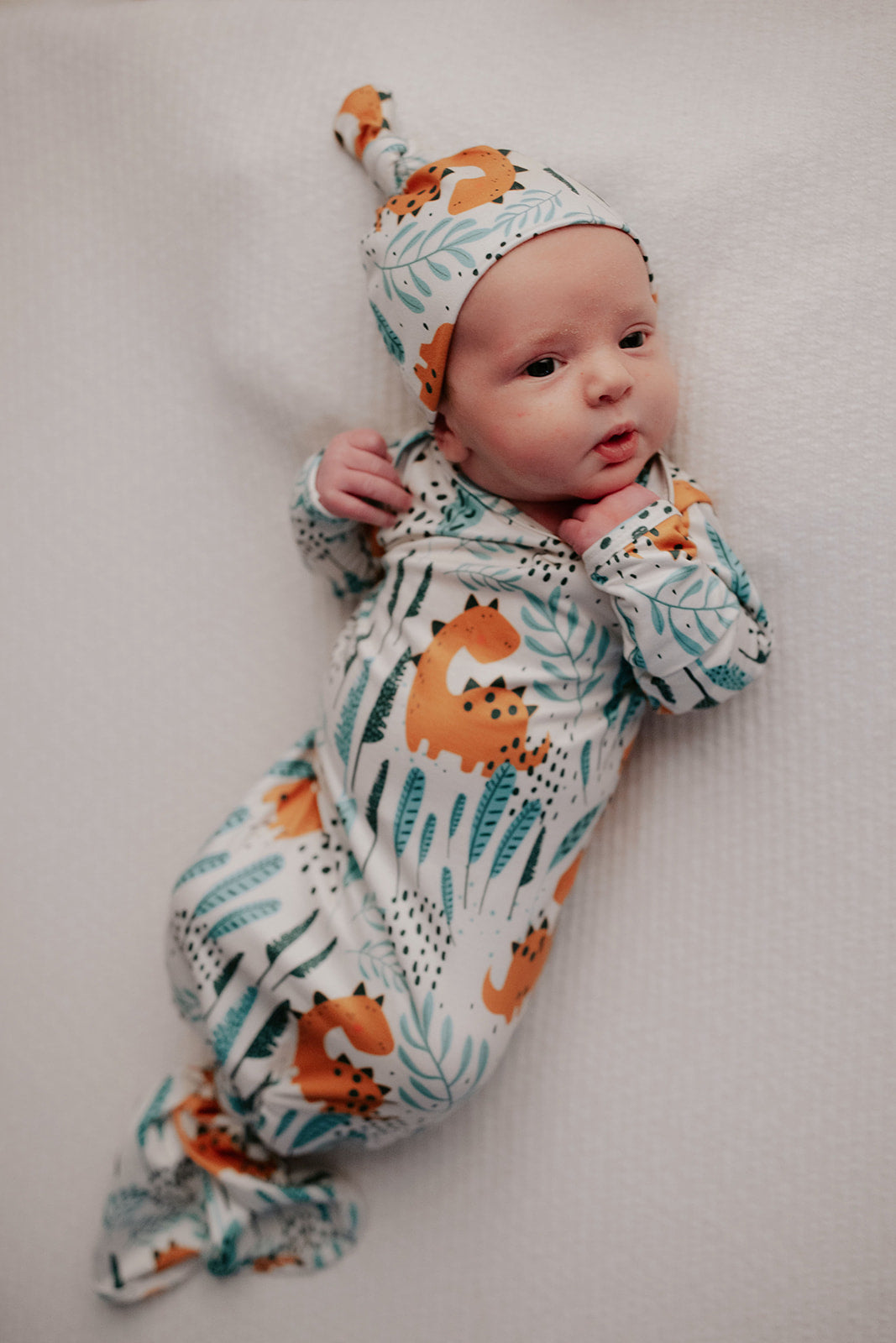 Three Little Tots Dinosaur Themed Newborn Knotted Gown