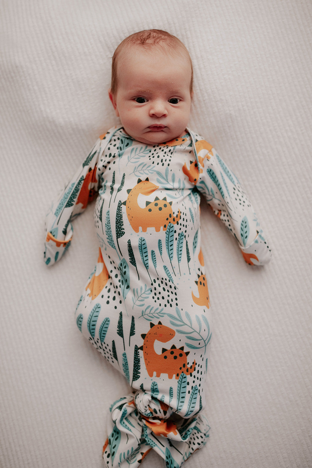 Three Little Tots Dinosaur Themed Newborn Knotted Gown