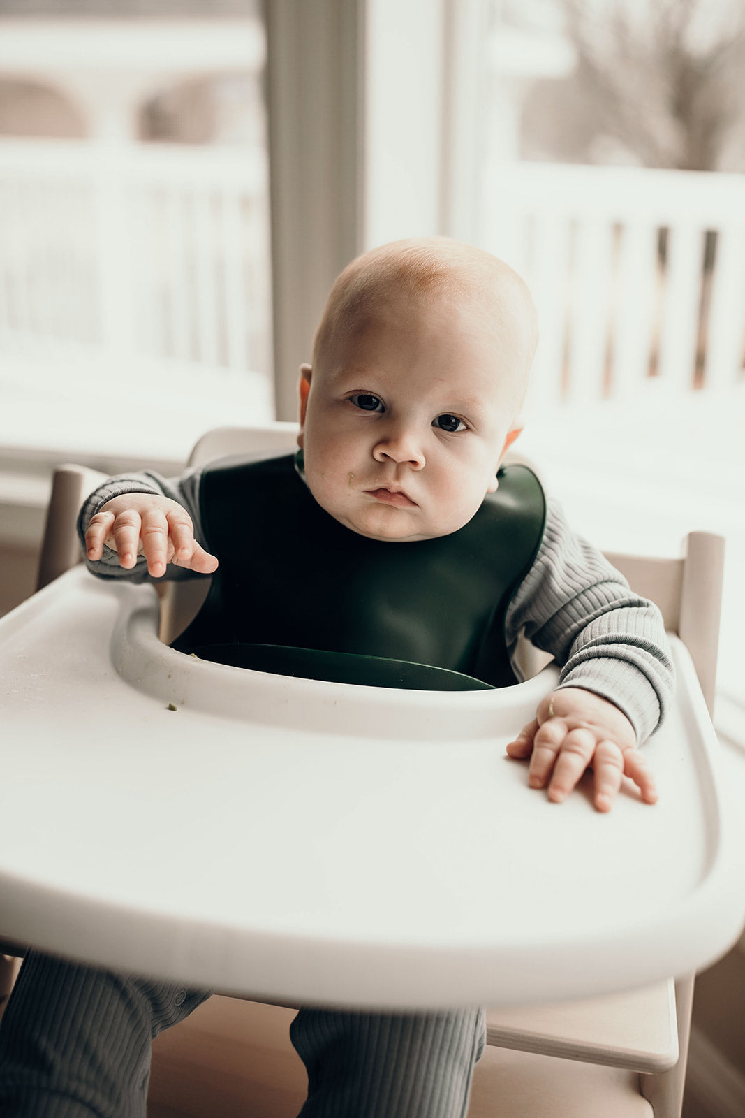 Three Little Tots Forrest Green Silicone Bib with Crumb Catcher
