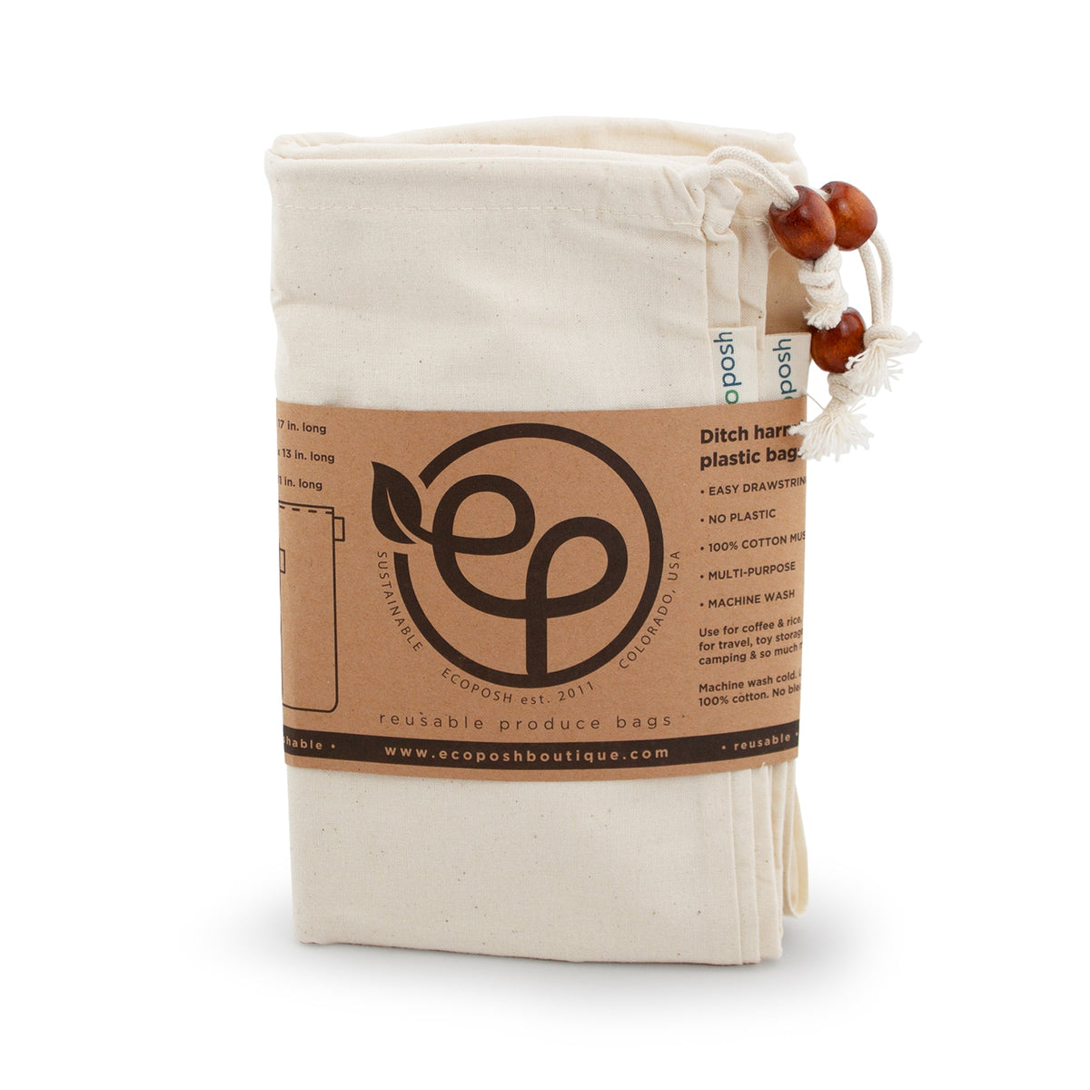 Ecoposh Cotton Muslin Grain Bags | Natural (3-Pack)