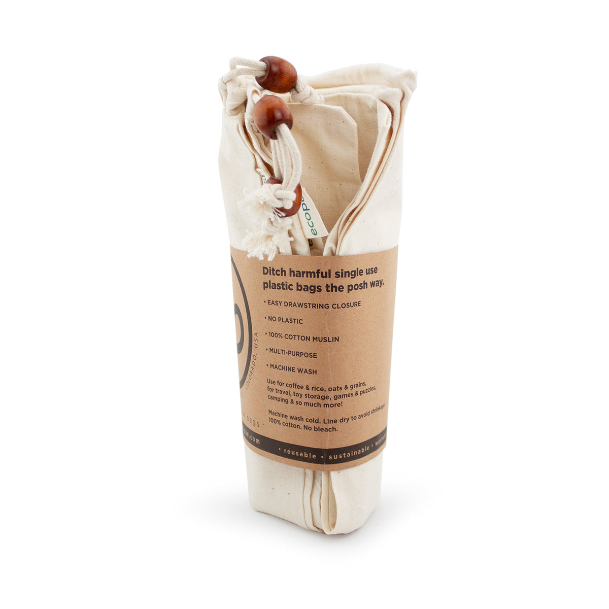 Ecoposh Cotton Muslin Grain Bags | Natural (3-Pack)
