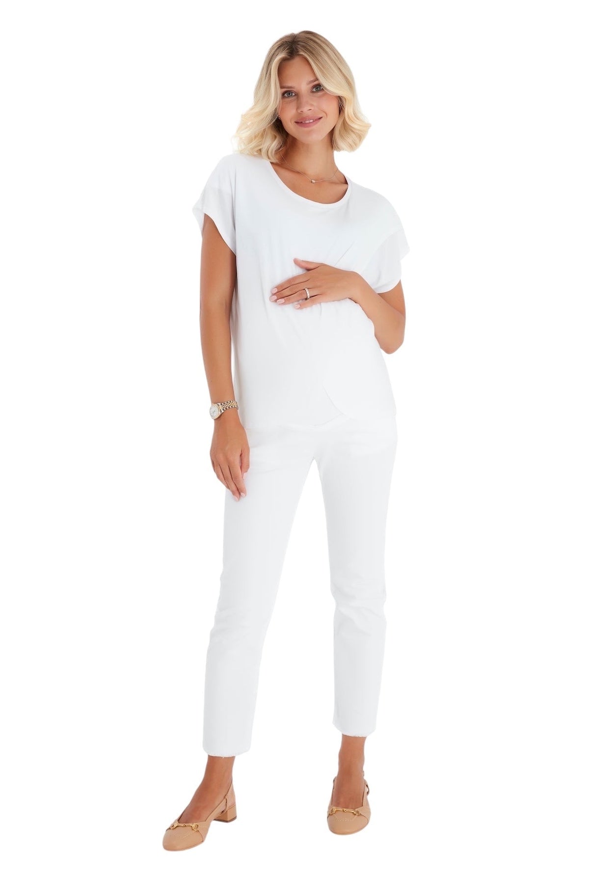 Accouchée Handy Crossover Short Sleeve Cotton Maternity/Nursing Top