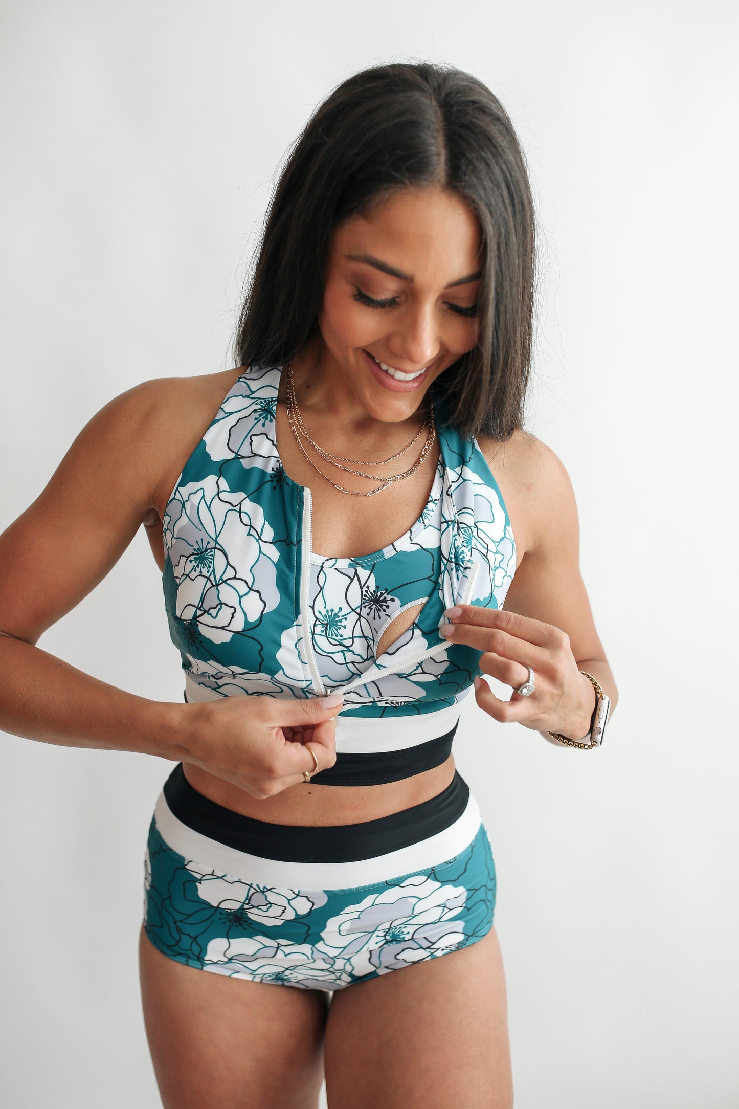 Movemama Crop Zip Up Breastfeeding Swimsuit Top