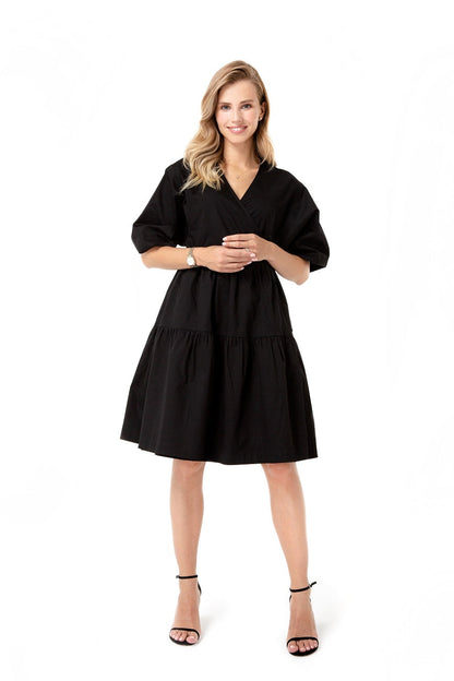 Accouchée Waterfall Tie Waist A-Line Maternity/Nursing Wrap Dress