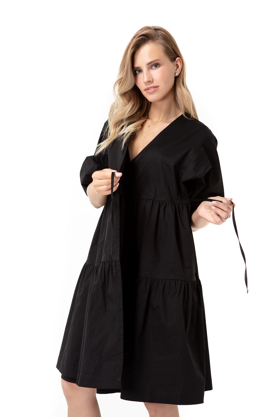 Accouchée Waterfall Tie Waist A-Line Maternity/Nursing Wrap Dress