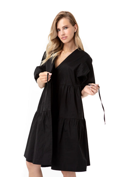 Accouchée Waterfall Tie Waist A-Line Maternity/Nursing Wrap Dress