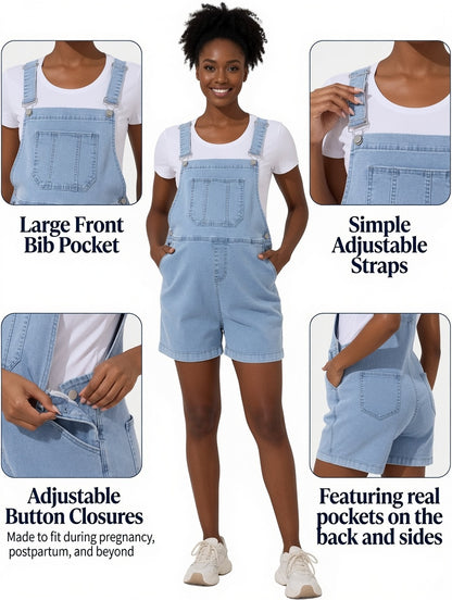Maternity Short Jean Overalls - Delilah's Maternity