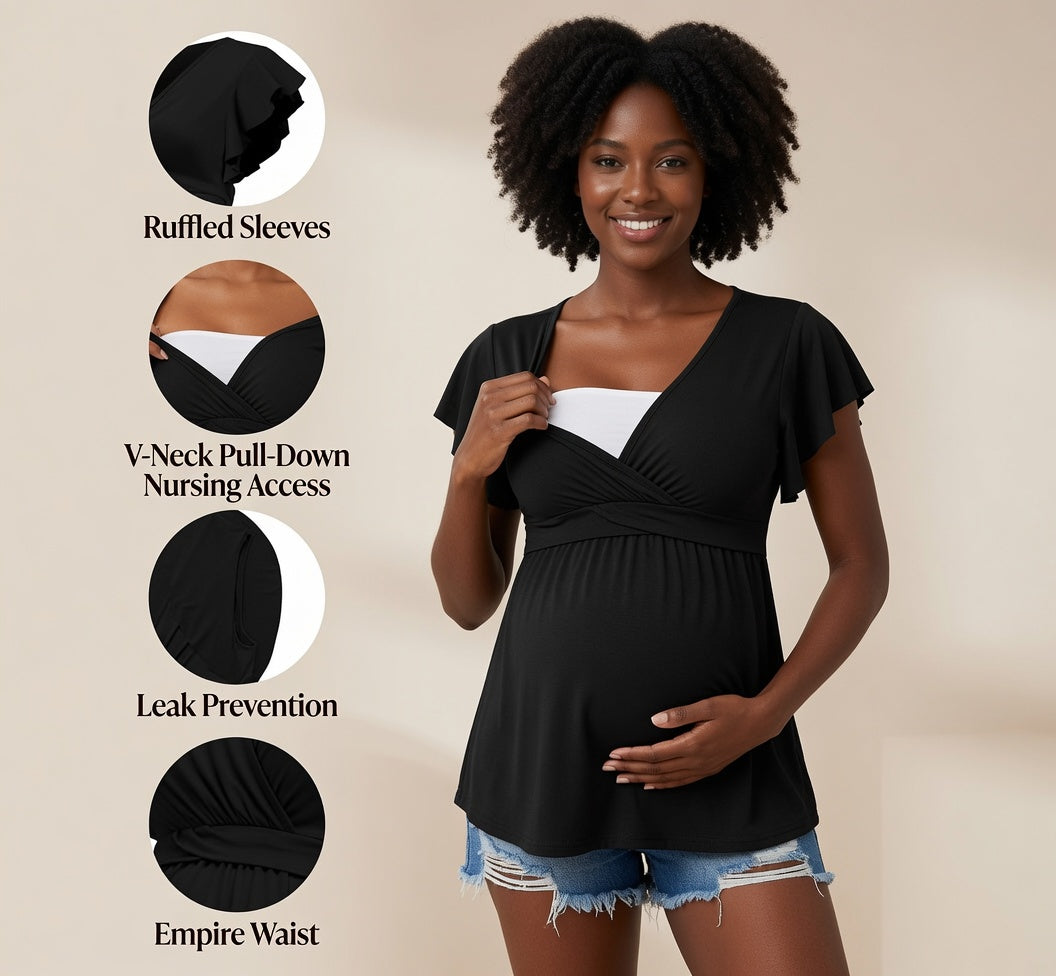 Flowy V-Neck Maternity Nursing Top - Delilah's Maternity