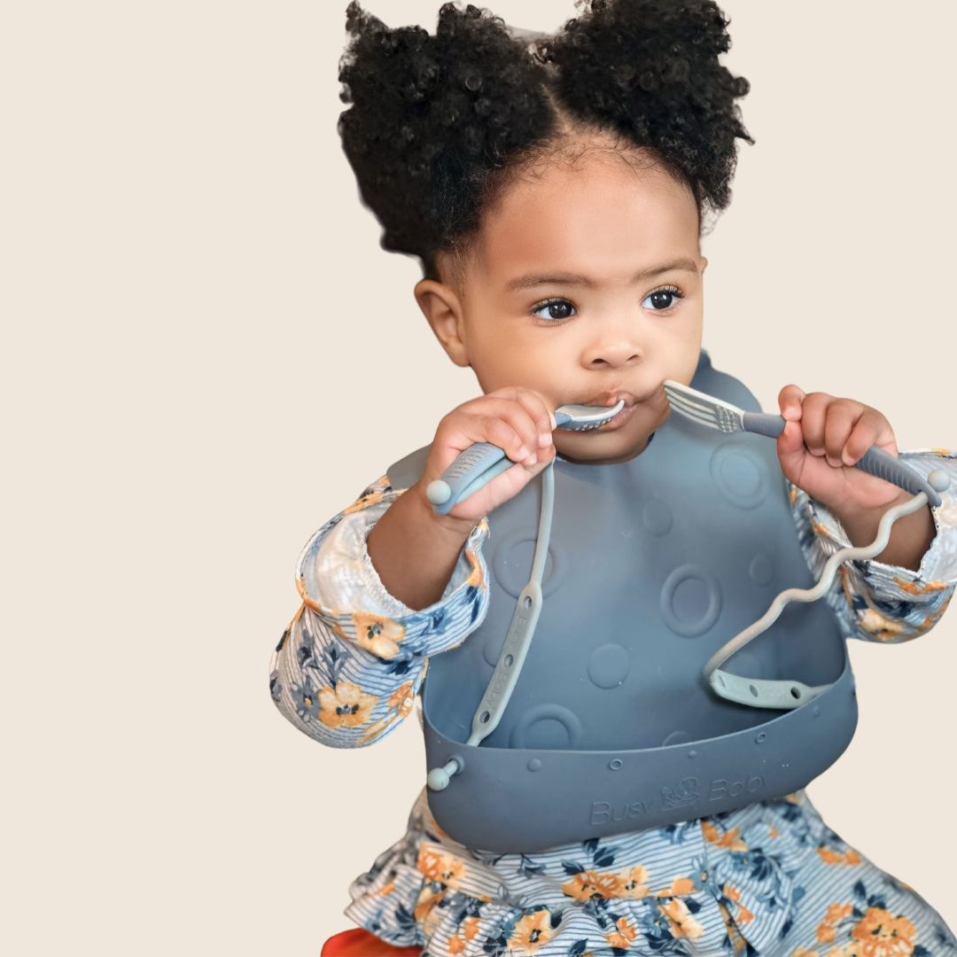 Busy Baby Travel Tether Bib + Utensils