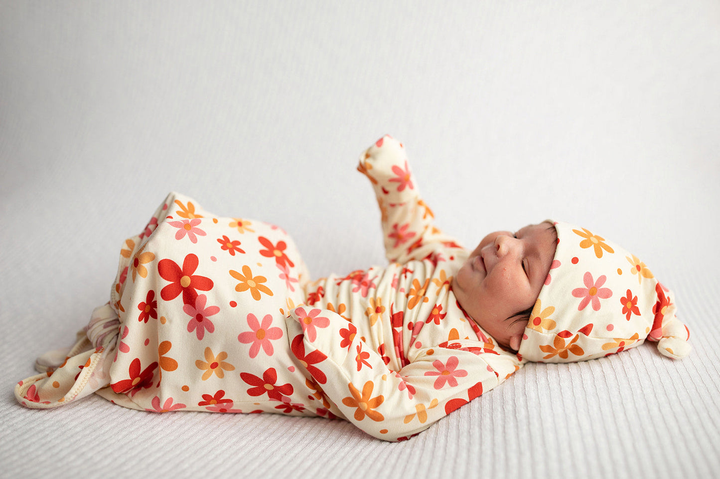 Three Little Tots 70s Groovy Flower Knotted Newborn Baby Gown