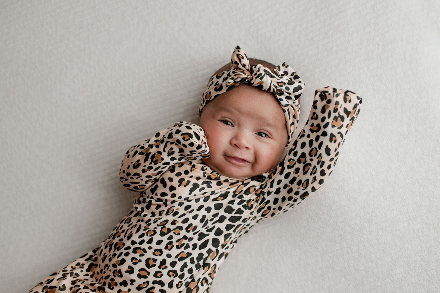 Three Little Tots Leopard Knotted Newborn Baby Gown