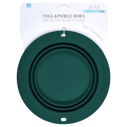 Three Little Tots Forest Green Collapsible Bowl for Travel or Home