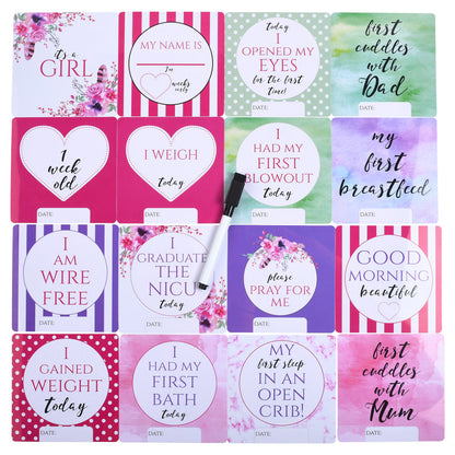 Three Little Tots Girl Plastic NICU Milestone Cards w/ Marker
