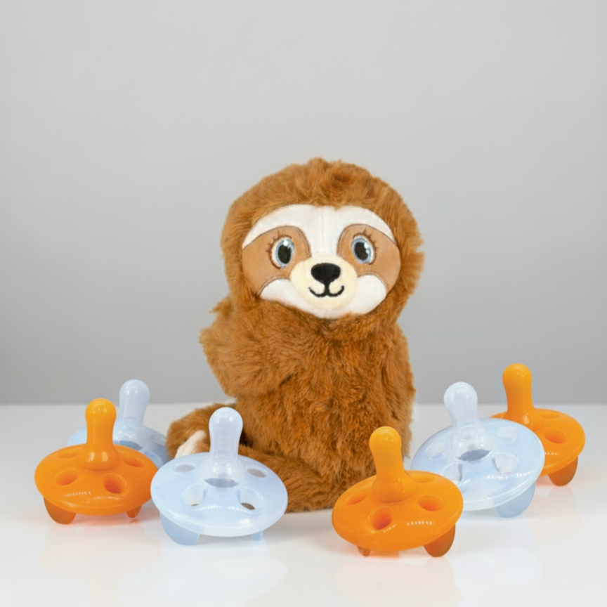 Shusher Sloth + 6-Pack Shushie Pacifiers Bundle