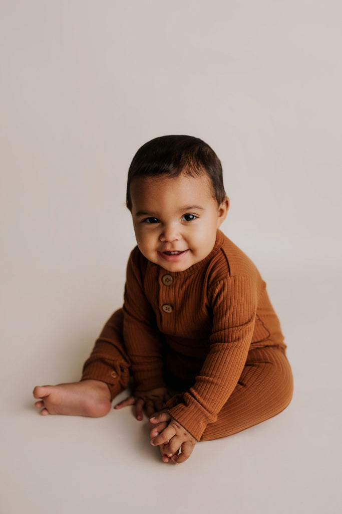 Three Little Tots Clay Baby Ribbed Playsuit with Pockets
