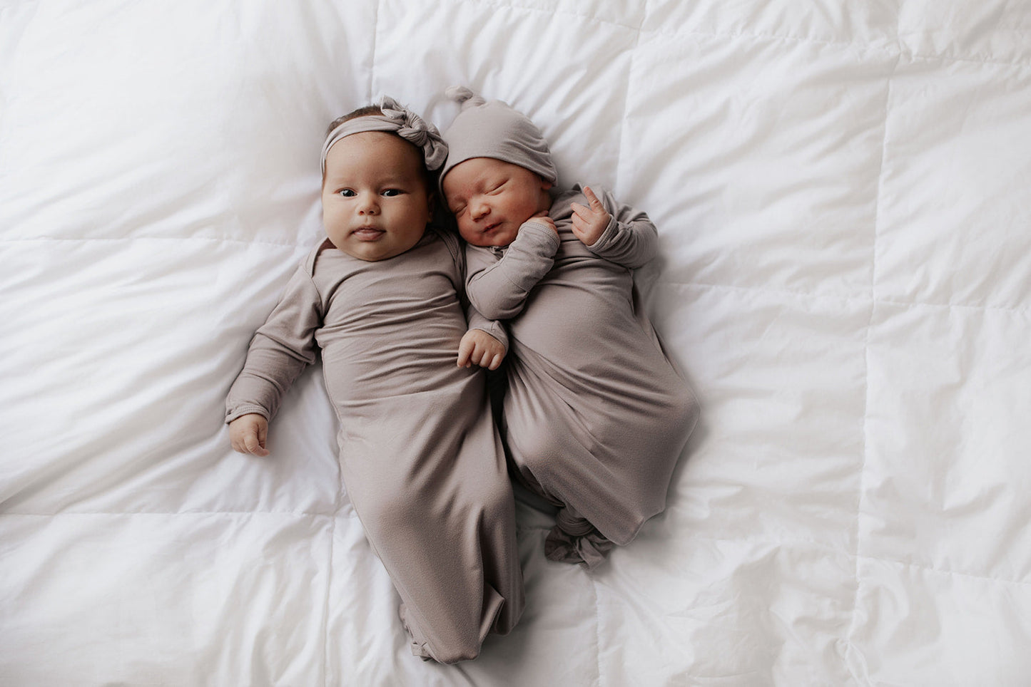 Three Little Tots Harbor Mist Neutral Knotted Newborn Baby Gown