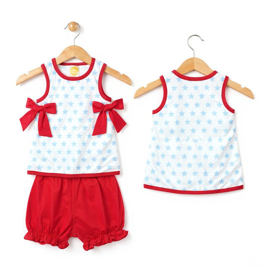 The Little Lemons Company Red, White, and Stars Bloomer Set