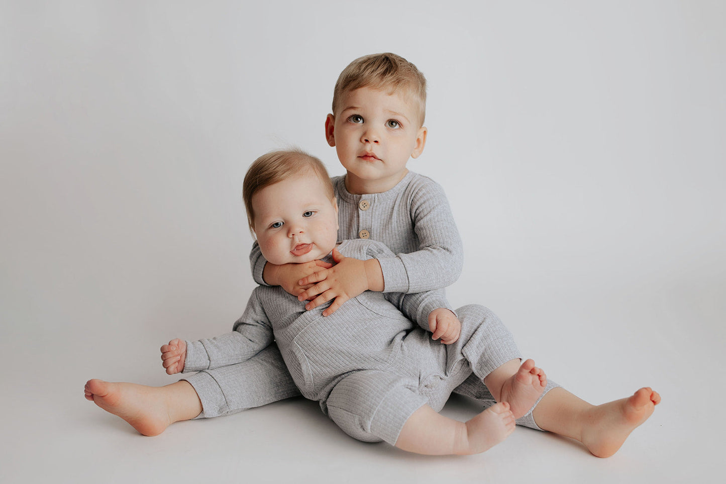 Three Little Tots Gray Baby Ribbed Playsuit with Pockets