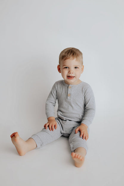Three Little Tots Gray Baby Ribbed Playsuit with Pockets