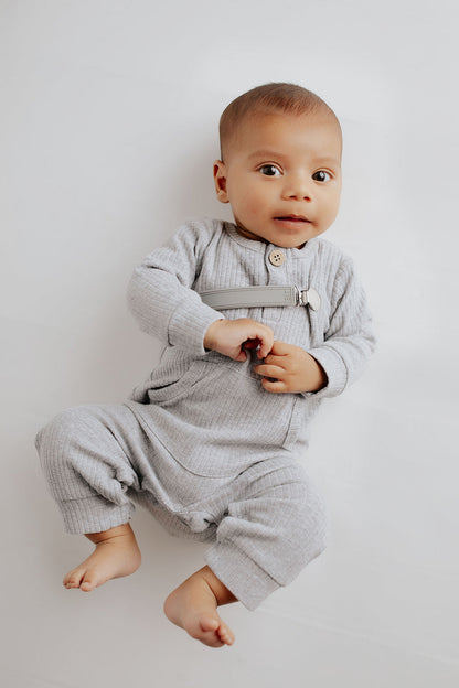 Three Little Tots Classic Gray All Silicone One Piece Pacifier Clip