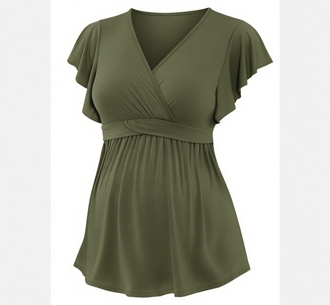 Flowy V-Neck Maternity Nursing Top - Delilah's Maternity