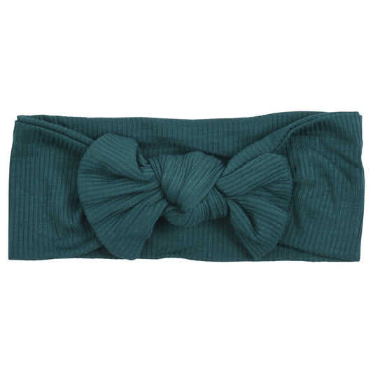 Three Little Tots Forest Green Ribbed Knotted Headband Bow