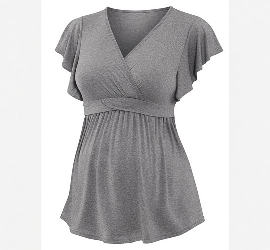 Flowy V-Neck Maternity Nursing Top - Delilah's Maternity