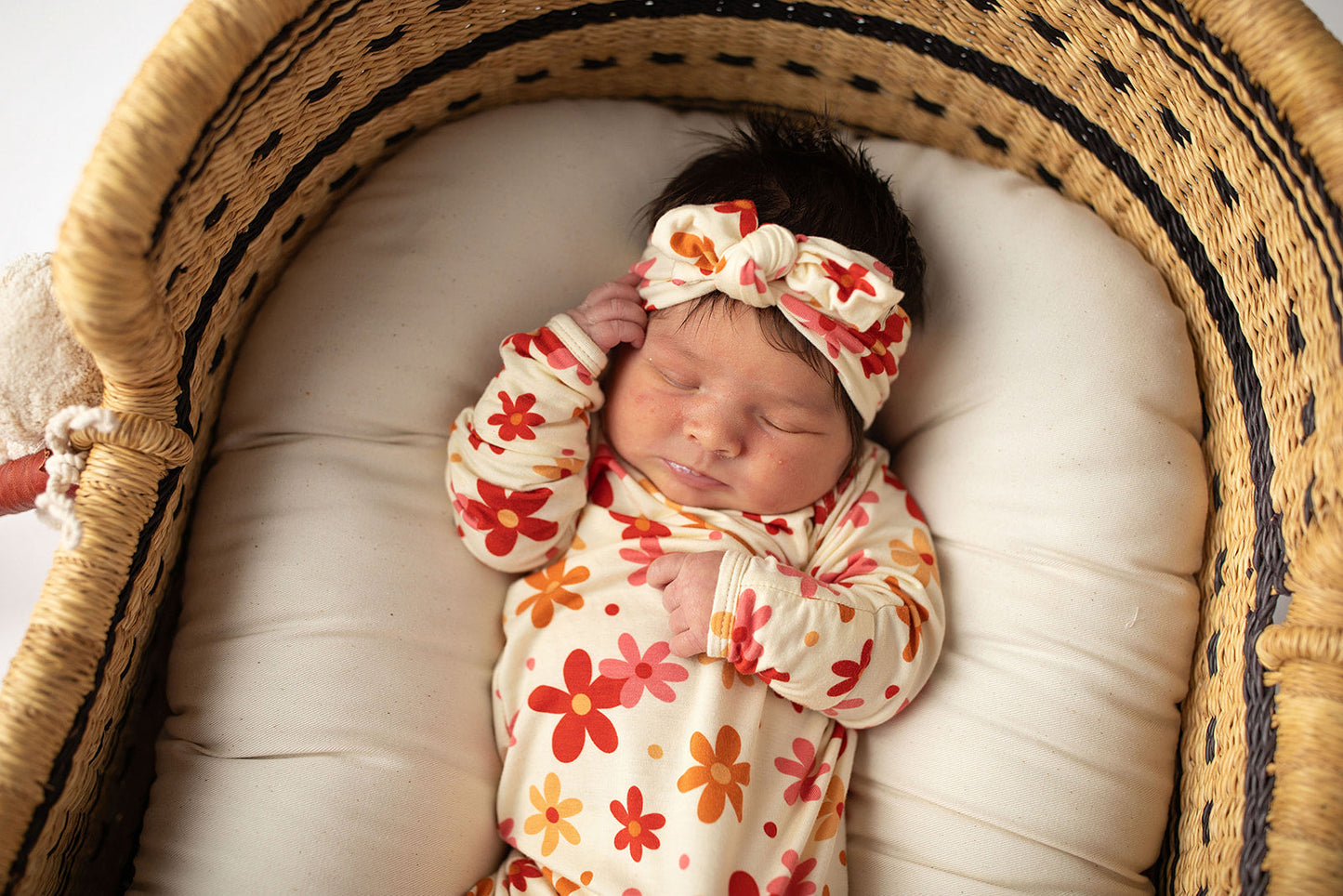 Three Little Tots 70s Groovy Flower Knotted Newborn Baby Gown