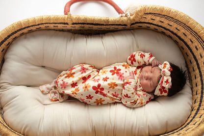 Three Little Tots 70s Groovy Flower Knotted Newborn Baby Gown