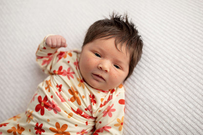 Three Little Tots 70s Groovy Flower Knotted Newborn Baby Gown