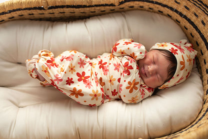 Three Little Tots 70s Groovy Flower Knotted Newborn Baby Gown