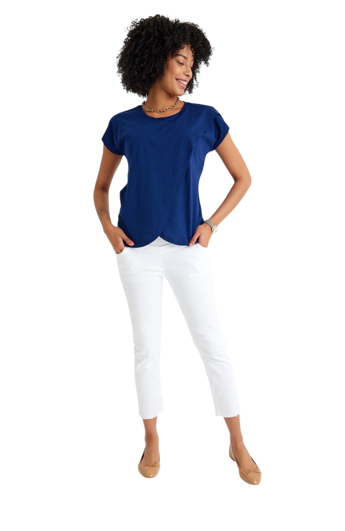 Accouchée Handy Crossover Short Sleeve Cotton Maternity/Nursing Top