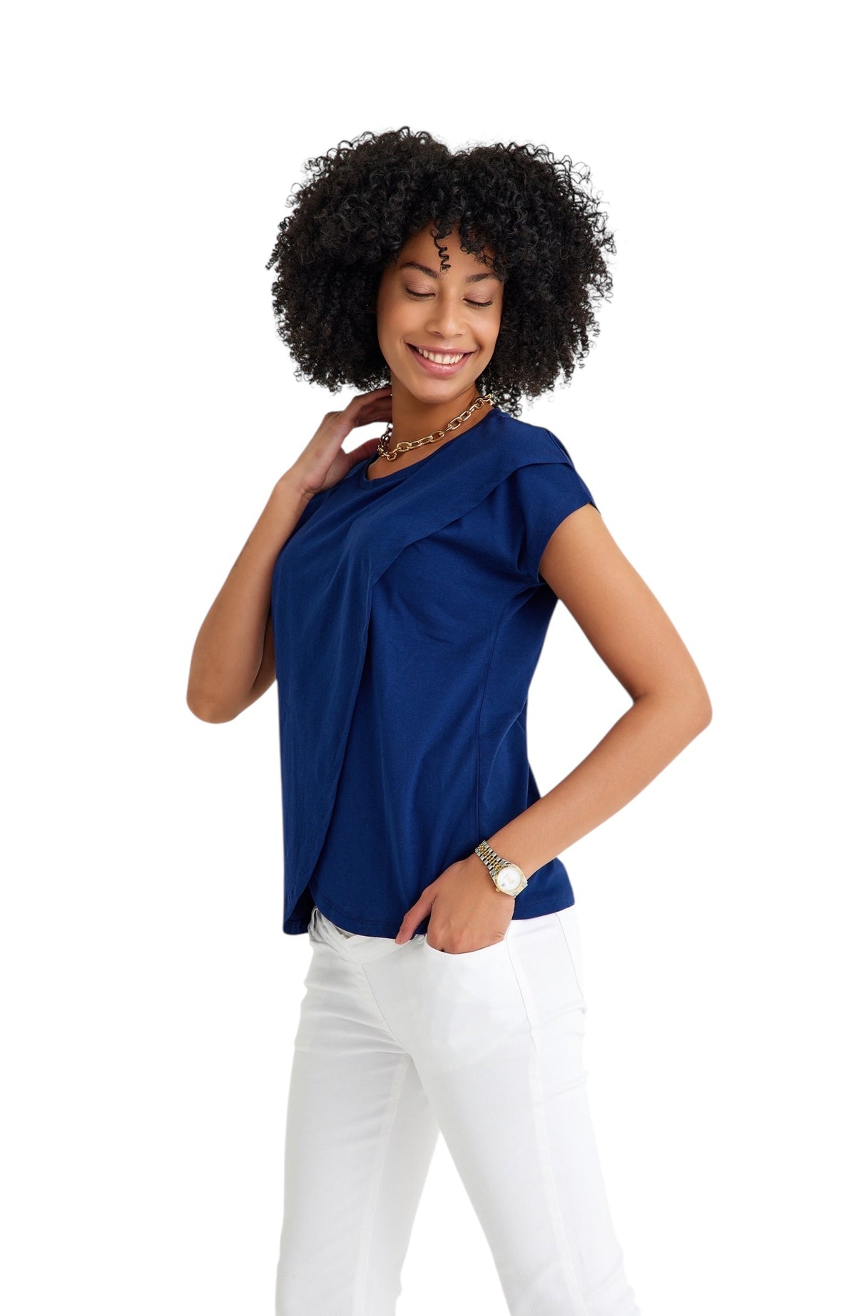 Accouchée Handy Crossover Short Sleeve Cotton Maternity/Nursing Top