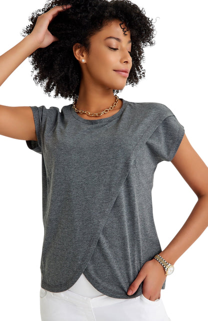 Accouchée Handy Crossover Short Sleeve Cotton Maternity/Nursing Top
