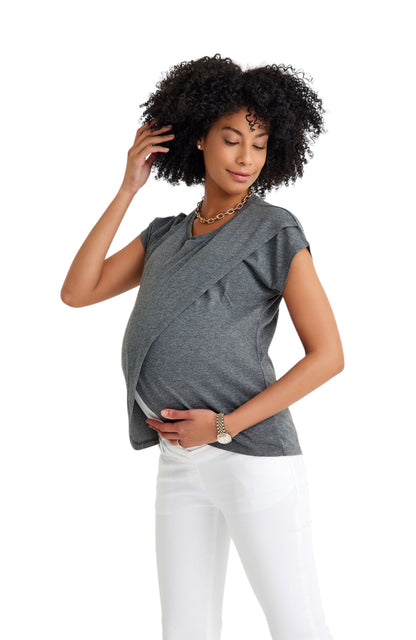 Accouchée Handy Crossover Short Sleeve Cotton Maternity/Nursing Top