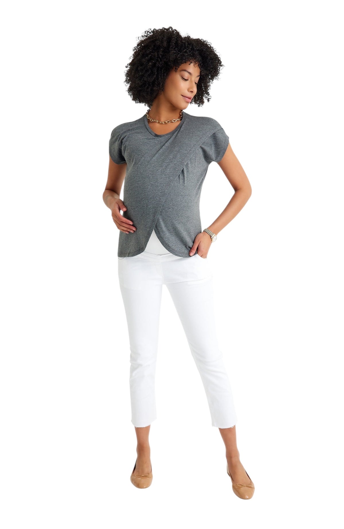 Accouchée Handy Crossover Short Sleeve Cotton Maternity/Nursing Top