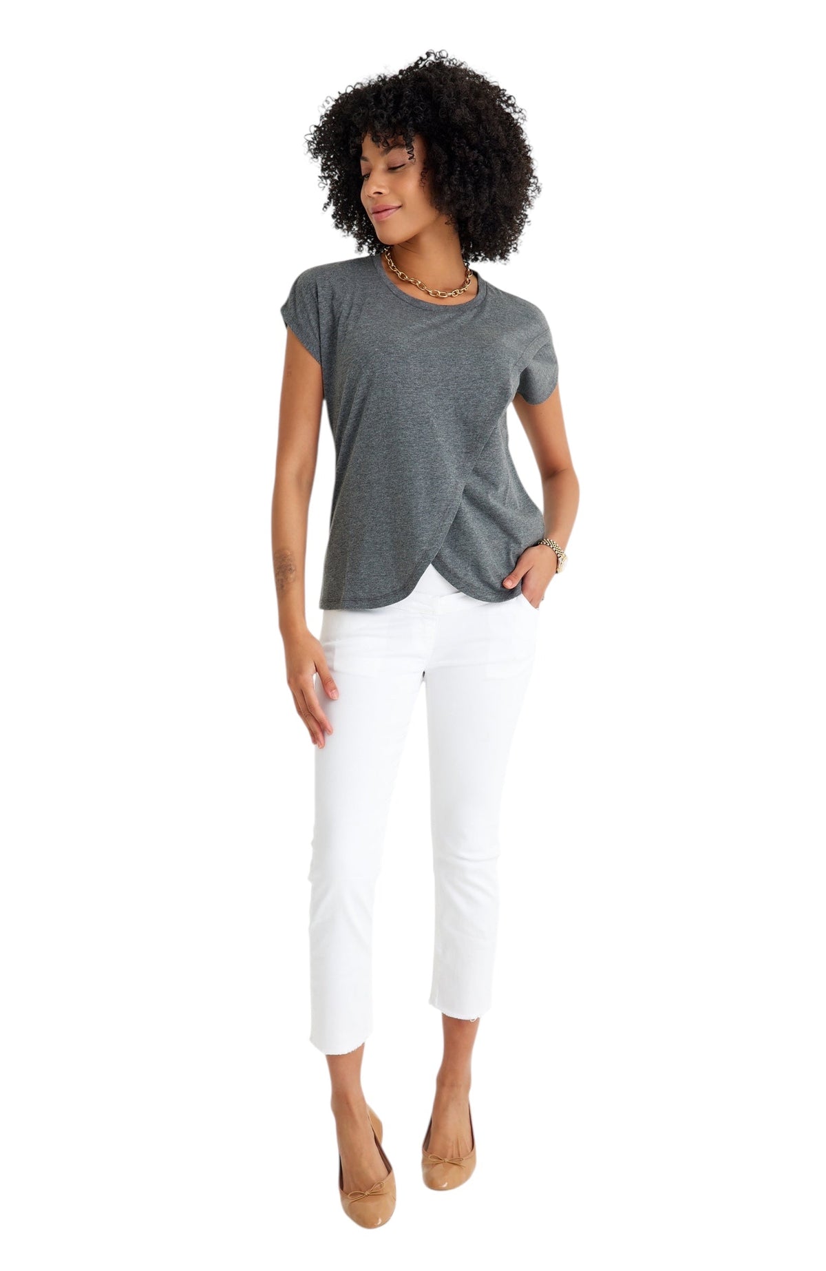 Accouchée Handy Crossover Short Sleeve Cotton Maternity/Nursing Top