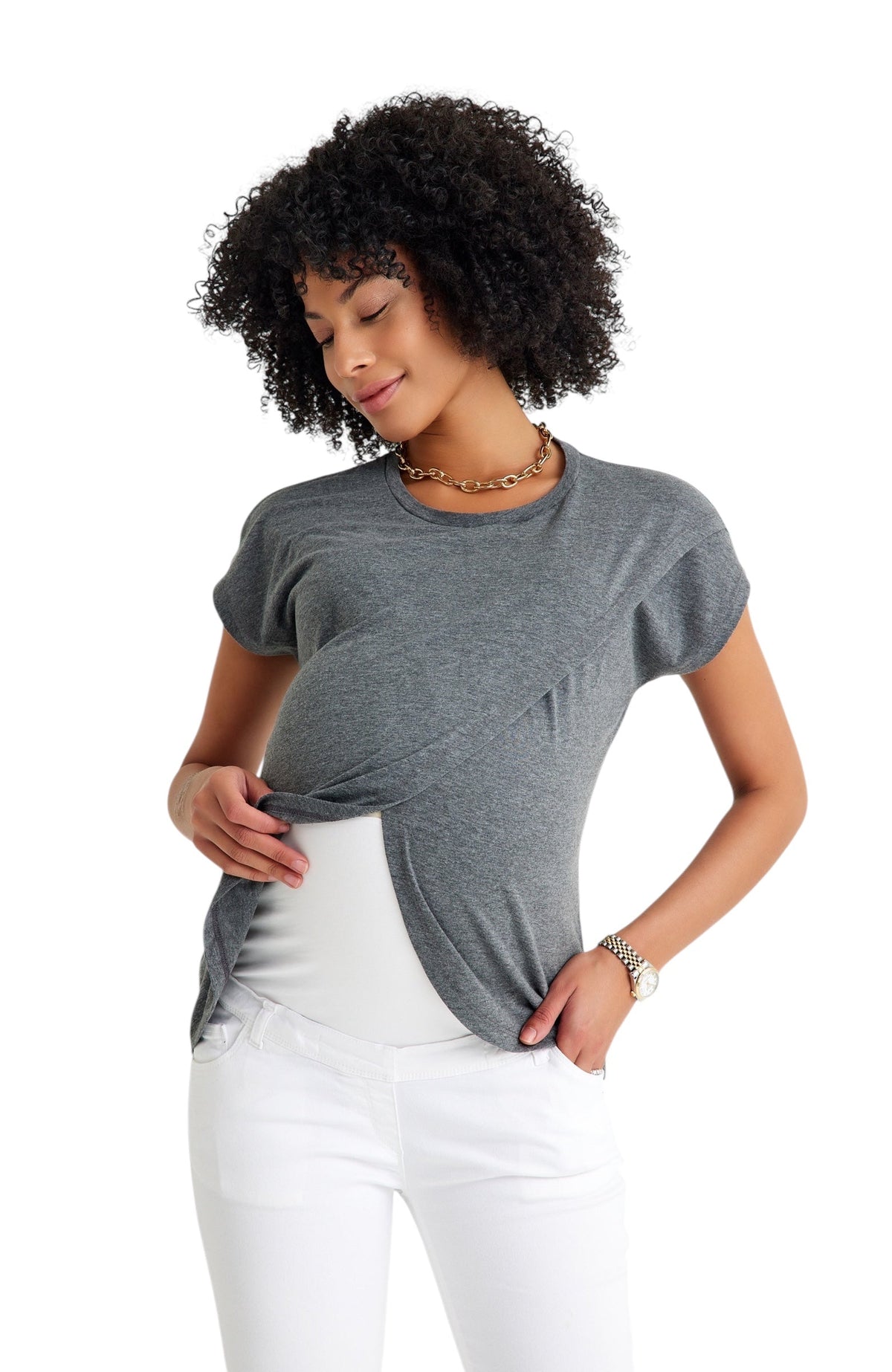 Accouchée Handy Crossover Short Sleeve Cotton Maternity/Nursing Top