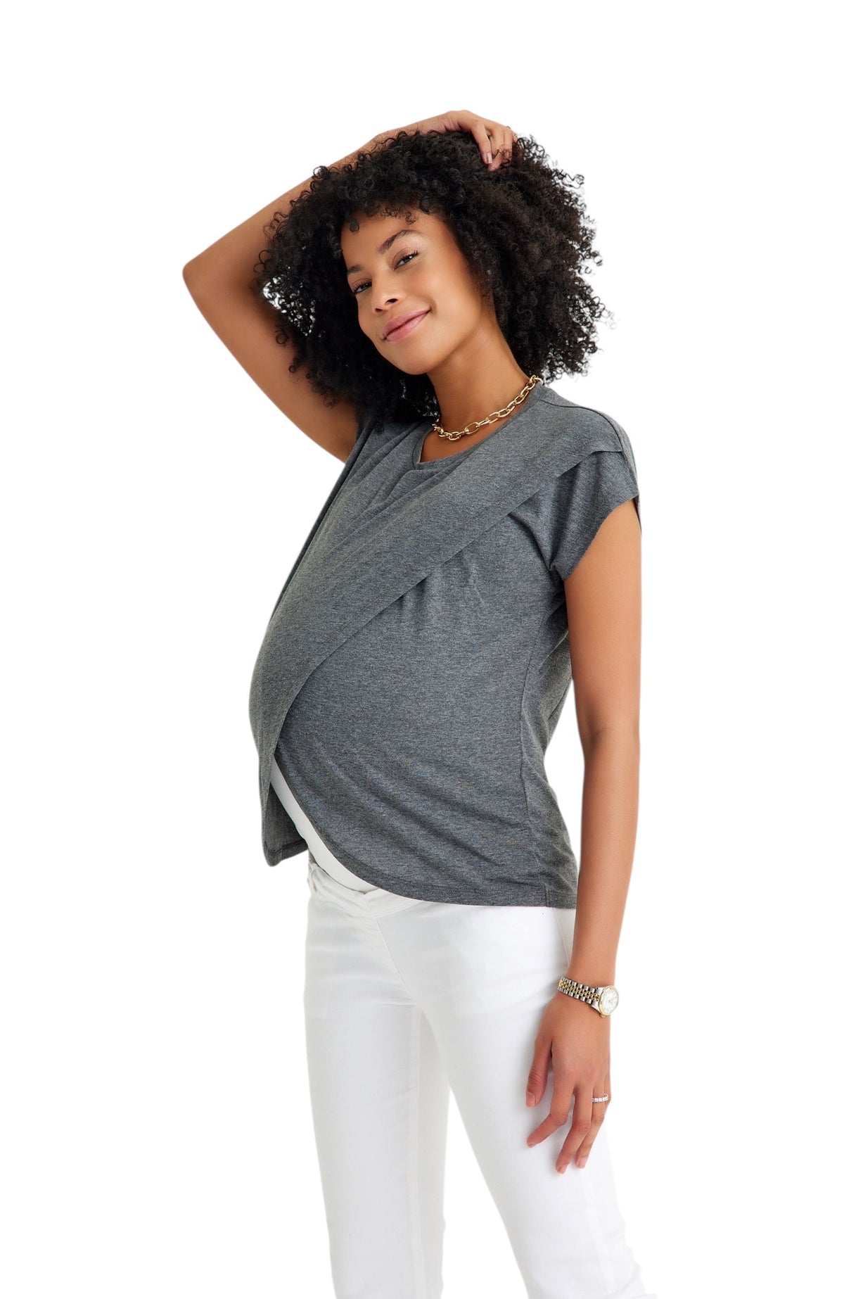 Accouchée Handy Crossover Short Sleeve Cotton Maternity/Nursing Top