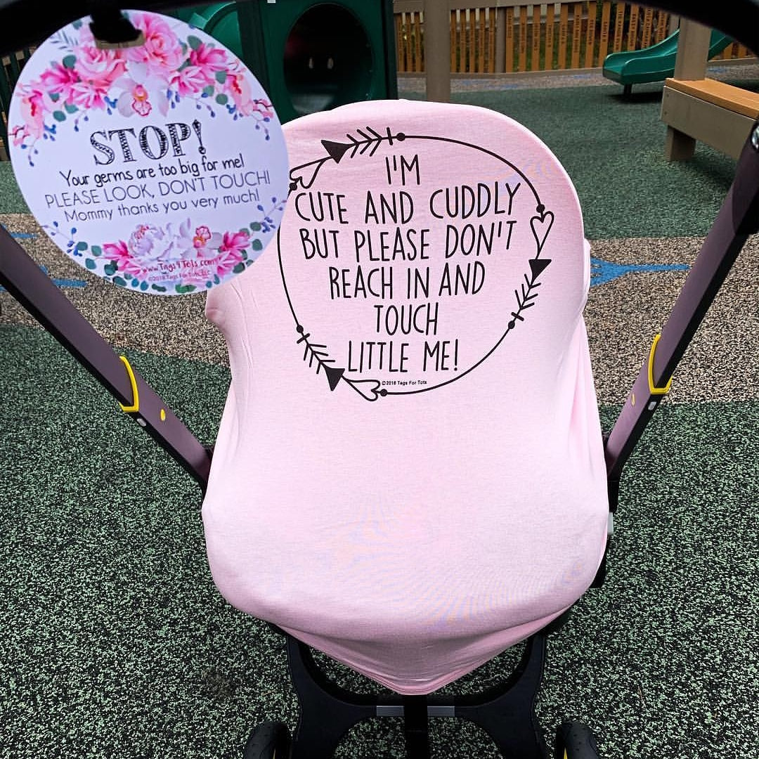 Three Little Tots Pink Car Seat 5 in 1 Cover – I'm Cute & Cuddly But Please Don't Touch Little Me
