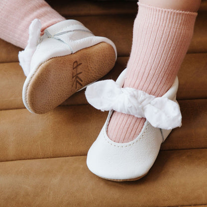 Freshly Picked Ivory Swiss Dot Knotted Bow Baby Shoe